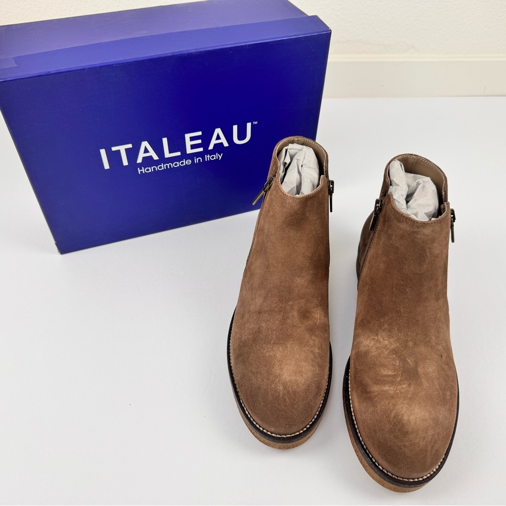 Italeau Foliana Nut Brown Tan Suede Booties Made in Italy Size 42